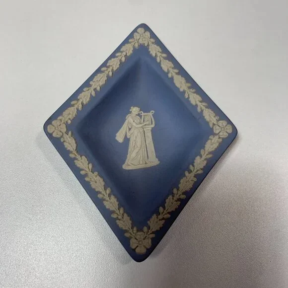 Wedgwood Jasperware Blue Diamond Dish England Vintage Trinket Tray Classical - Picture 2 of 6
